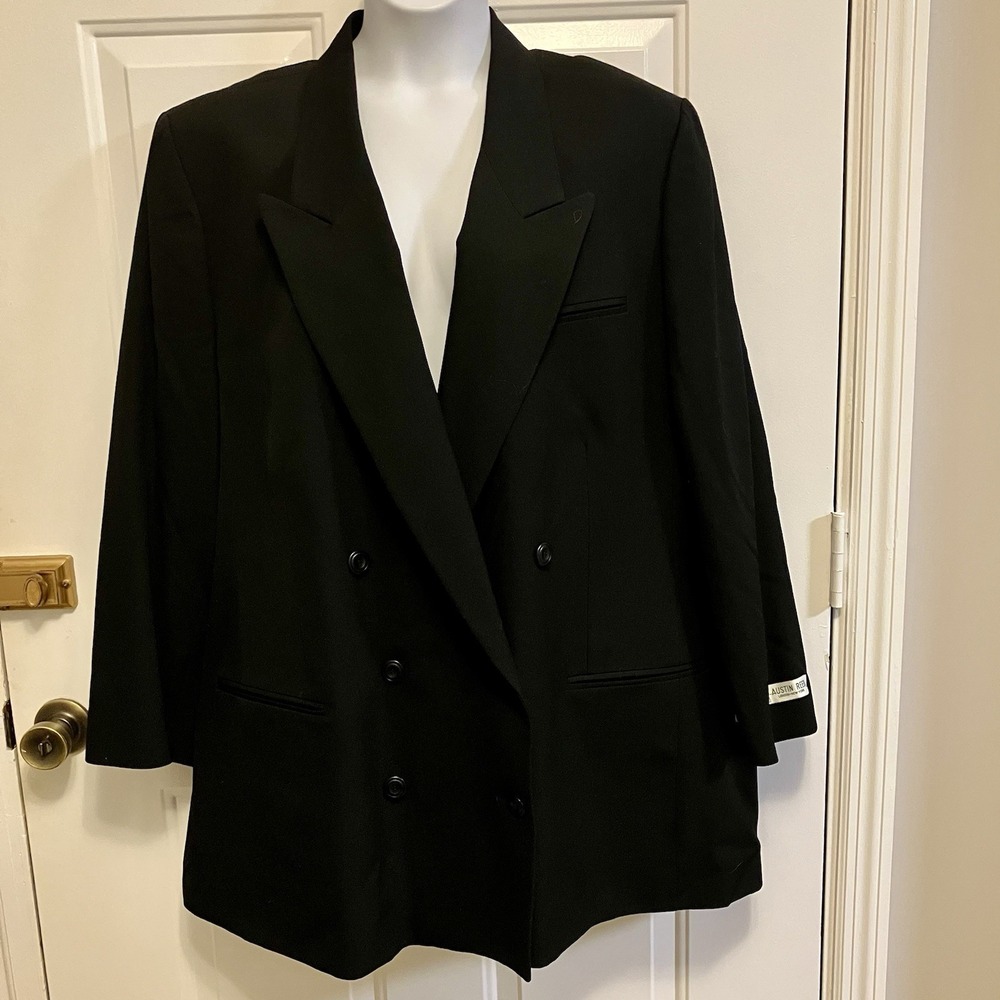 NWT VTG Austin Reed Dundee Sz 24W Black 100% Worsted Wool Blazer Jacket Women's